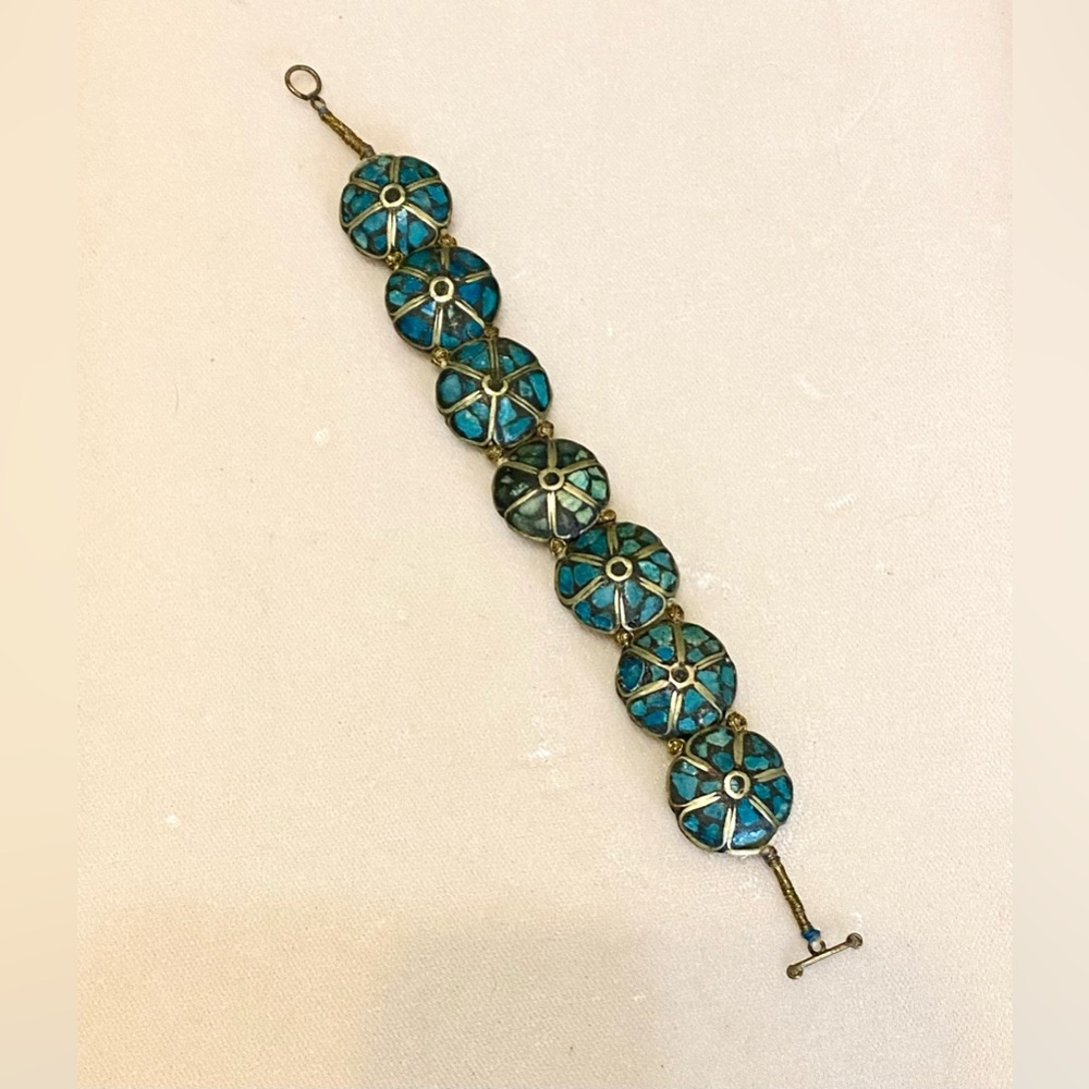 Vintage Tibet Silver Blue Stone Inlay Bracelet